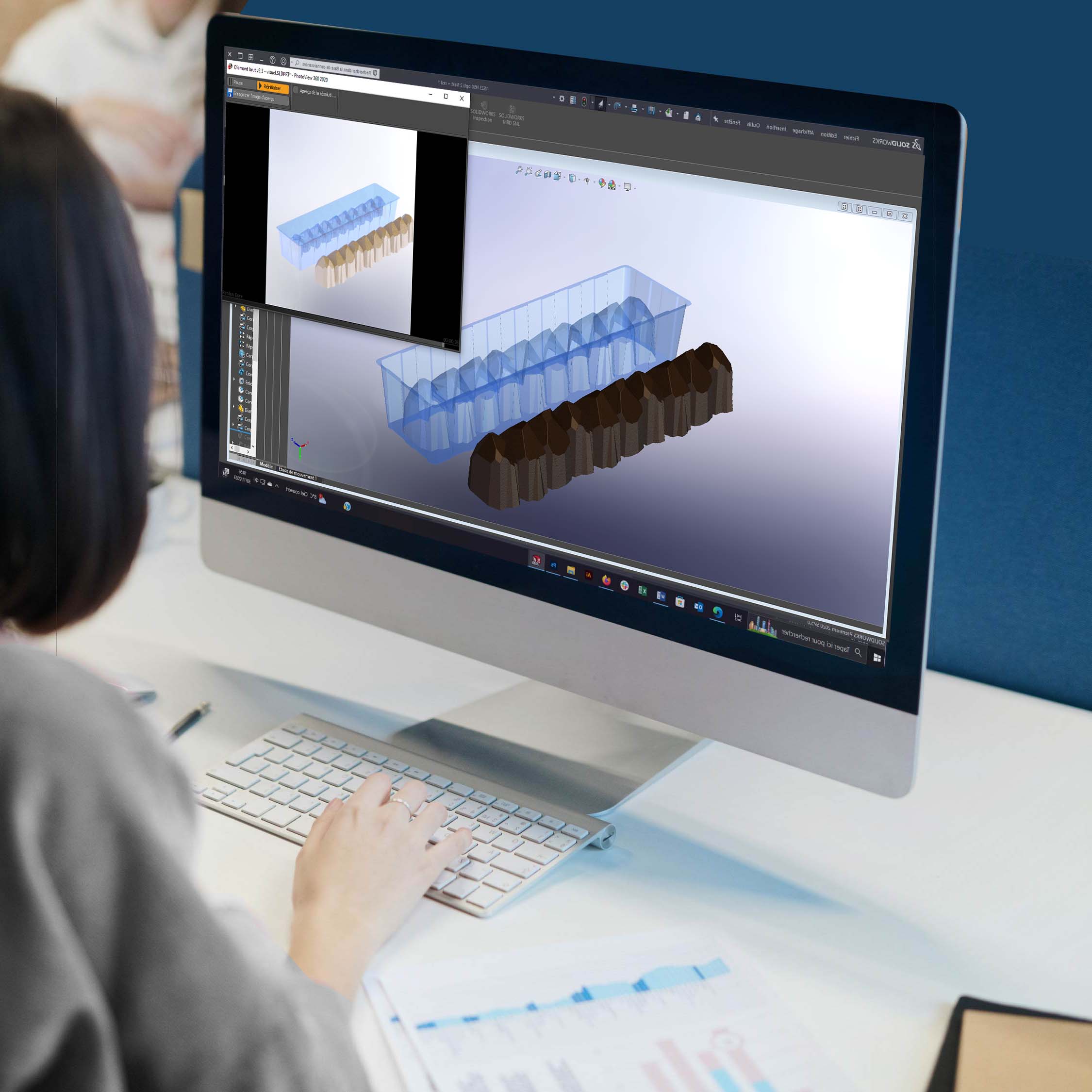 technicienne travaillant sur le visuel 3D du moule à bûche diamant