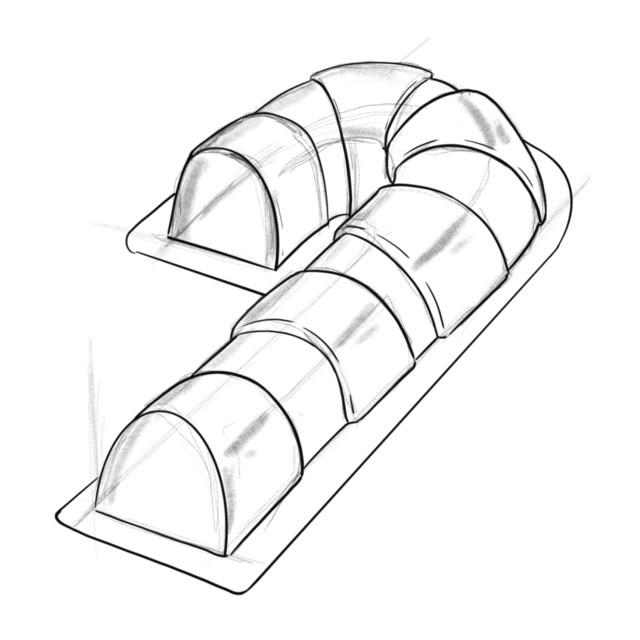 Croquis du moule à bûche "sucre d'orge"