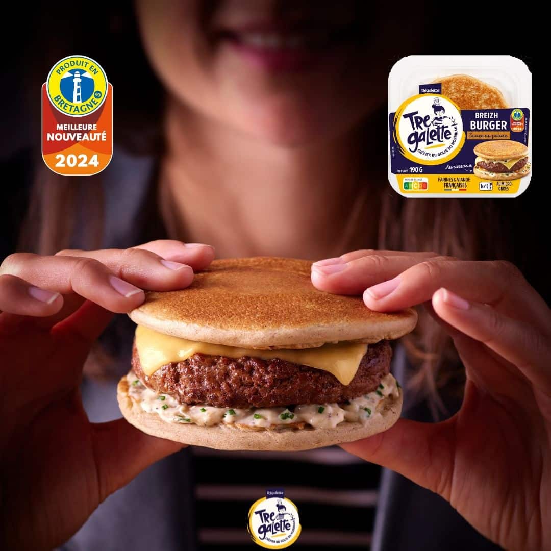 Affiche publicitaire de la marque tre galette pour un burger breton dans un emballage réalisé par mdp