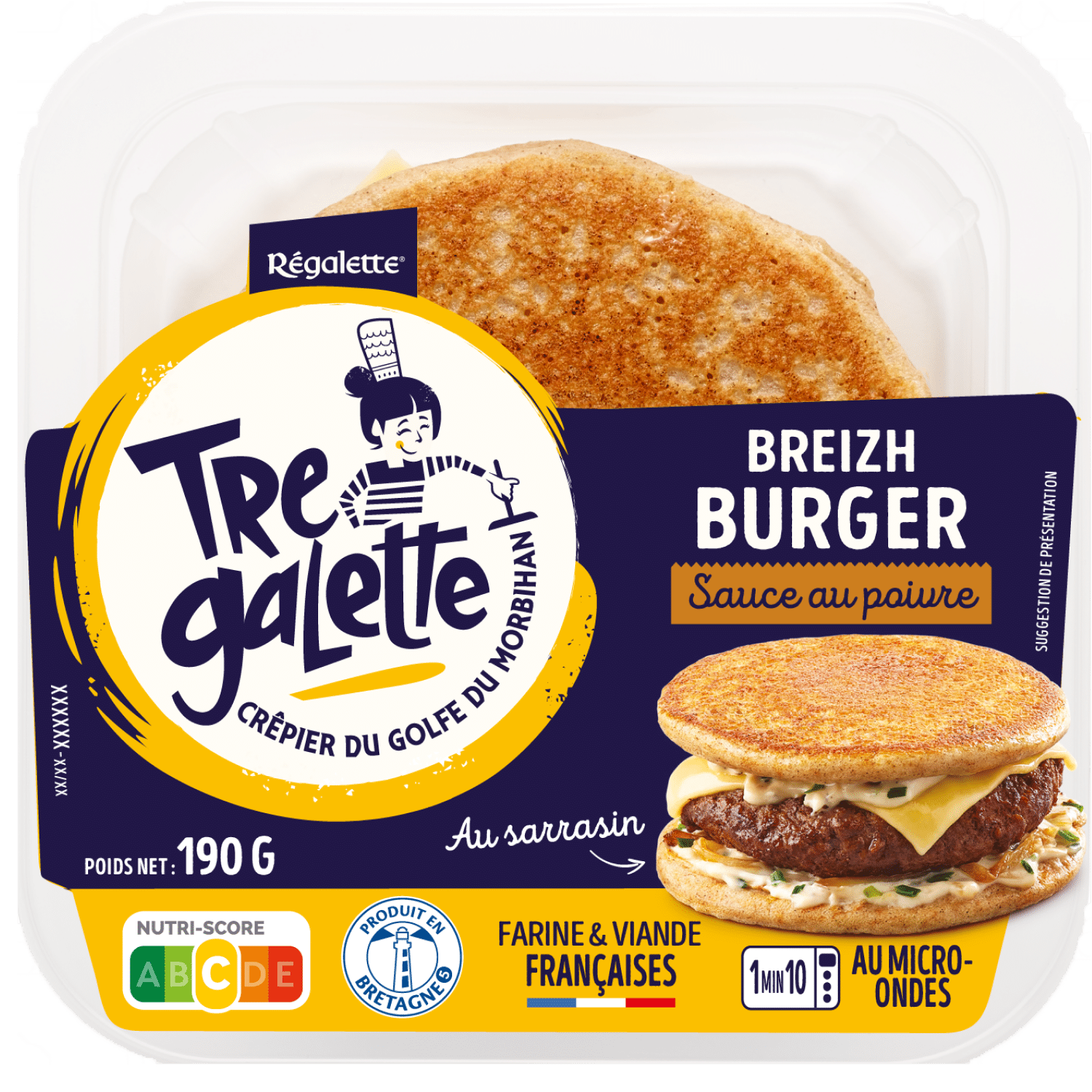 packshot de l'emballage réalisé par mdp design d'un burger breton de la marque tre galette